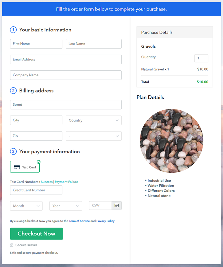 Checkout Page to Sell Gravels Online