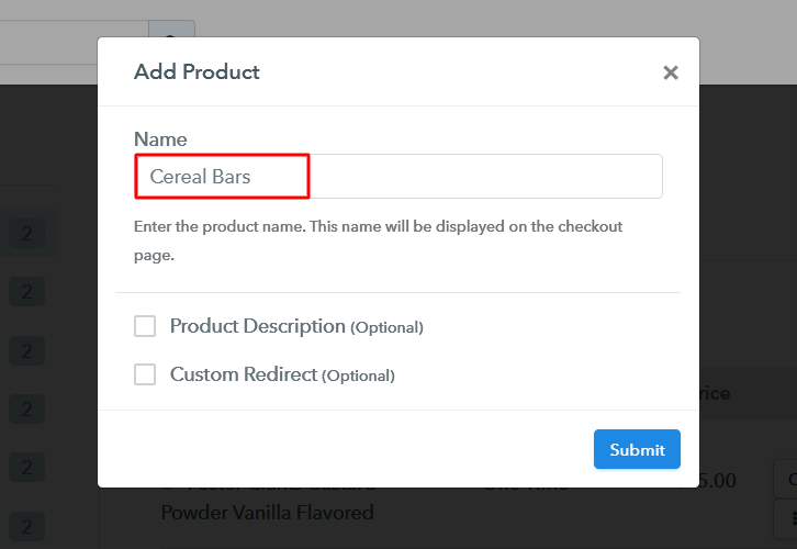 Add Product to Sell Cereal Bars Online