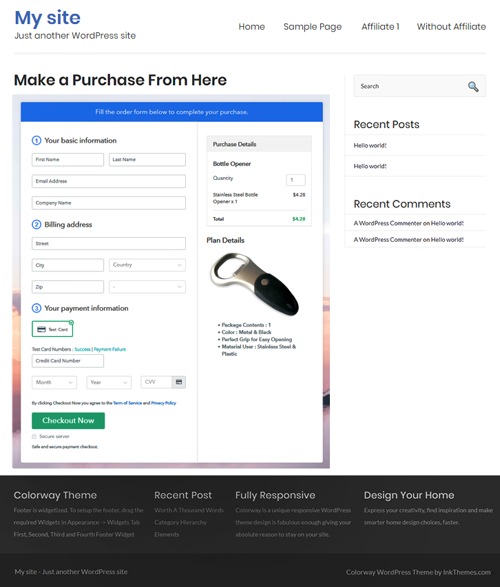 Checkout Page On Site to Sell Bottle Openers Online