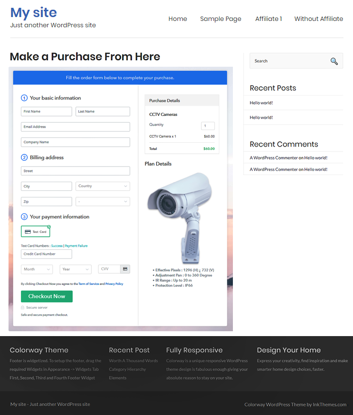 Checkout Page On Site to Sell CCTV Cameras Online