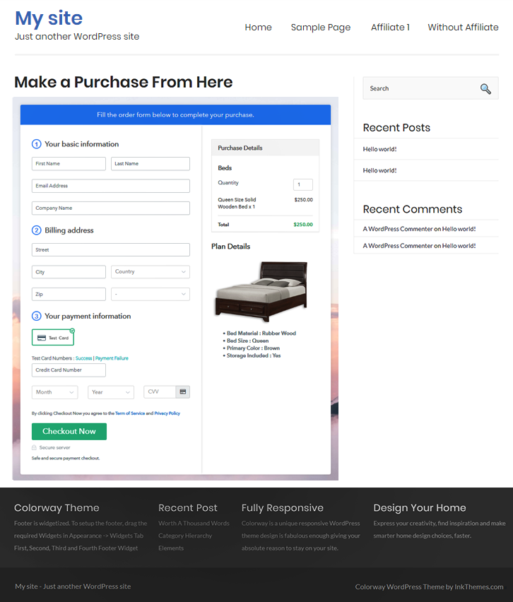 Checkout Page On WordPress Site to Sell Beds Online