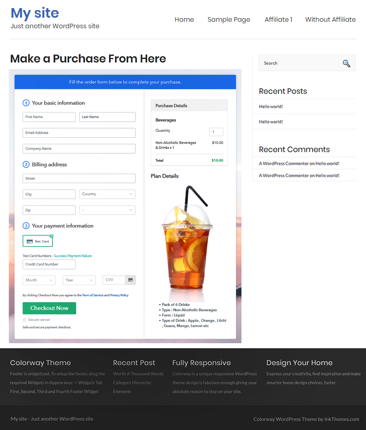 Checkout Page On WordPress Site to Sell Beverages Online