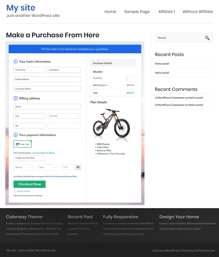 Checkout Page On WordPress Site to Sell Bicycles Online