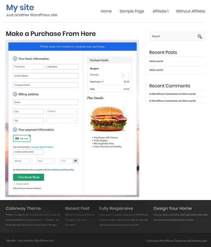 Checkout Page On WordPress Site to Sell Burgers Online