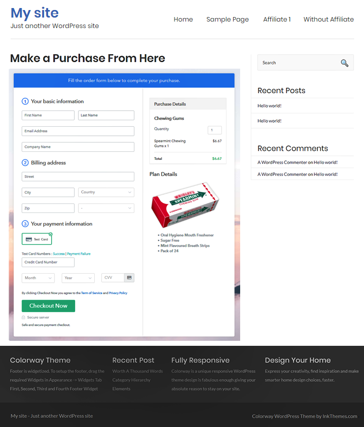 Checkout Page On WordPress Site to Sell Chewing Gums Online