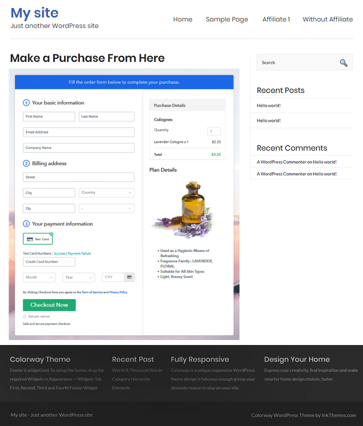 Checkout Page On WordPress Site to Sell Colognes Online