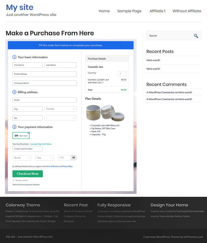 Checkout Page WordPress Site to Sell Cosmetic Jars Online