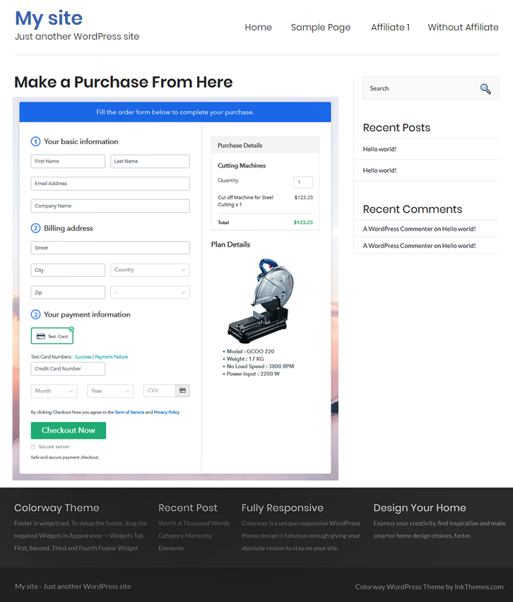 Checkout Page On WordPress Site to Sell Cutting Machines Online