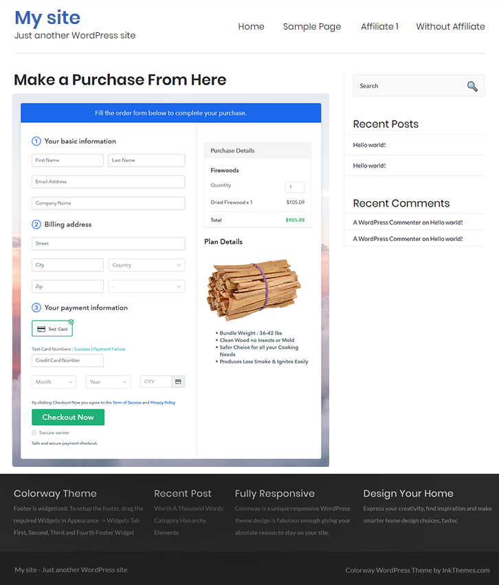 Checkout Page On WordPress Site to Sell Firewoods Online