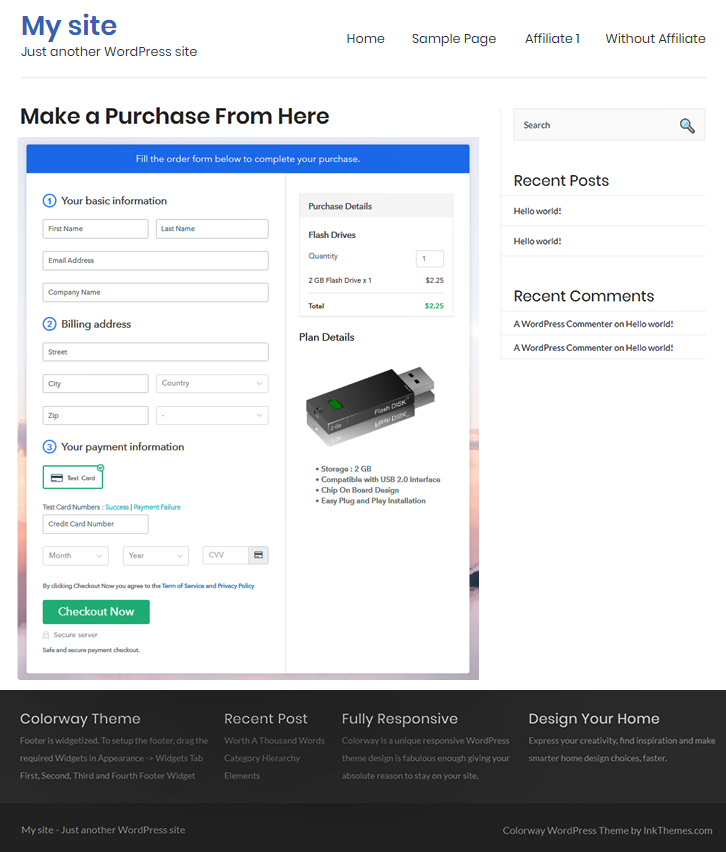 Checkout Page On WordPress Site to Sell Flash Drives Online