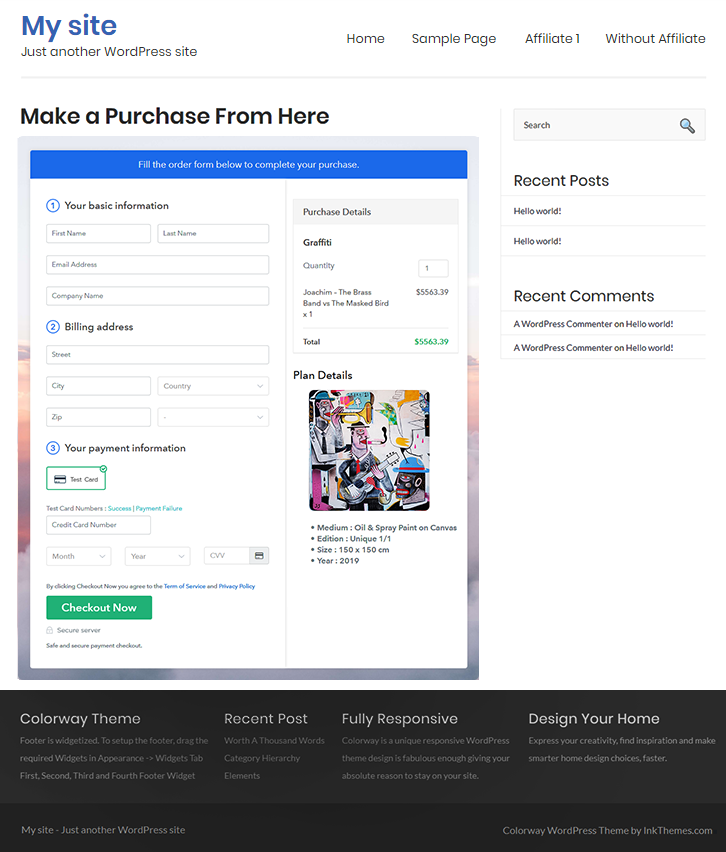 Checkout Page On WordPress Site to Sell Graffiti Online