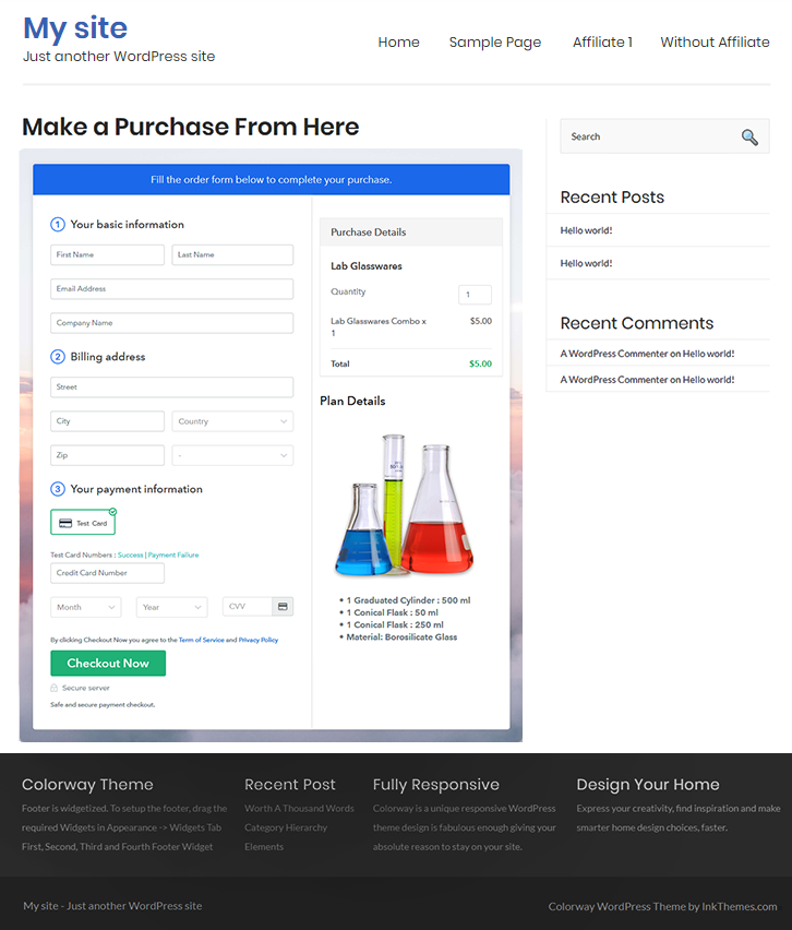 Checkout Page On WordPress Site to Sell Lab Glasswares Online