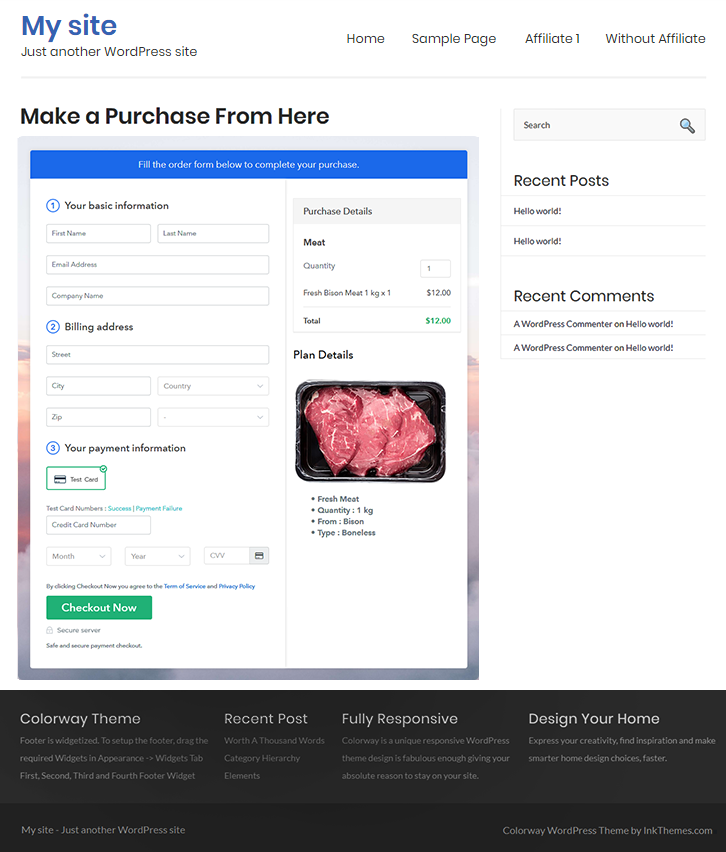 Checkout Page On WordPress Site to Sell Meat Online
