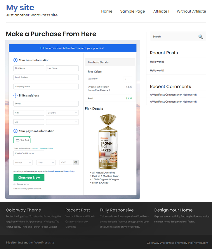 Checkout Page On WordPress Site to Sell Rice Cakes Online