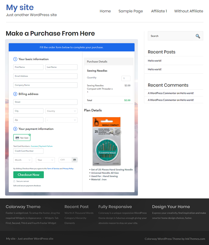 Checkout Page On WordPress to Sell Sewing Needles Online
