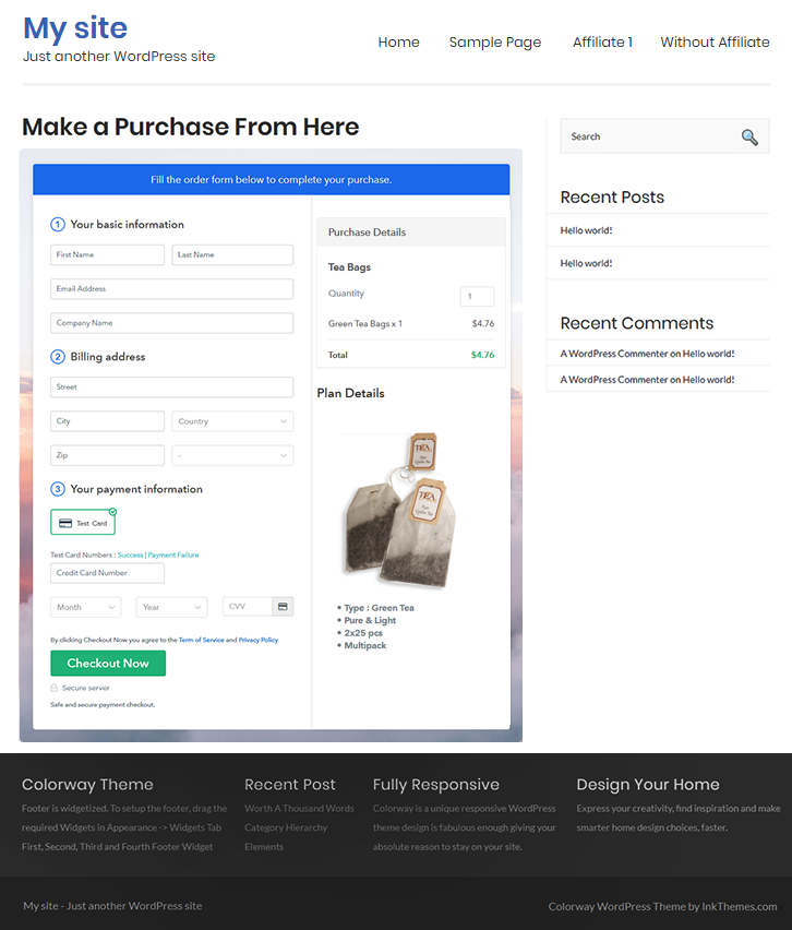 Checkout Page On WordPress Site to Sell Tea Bags Online