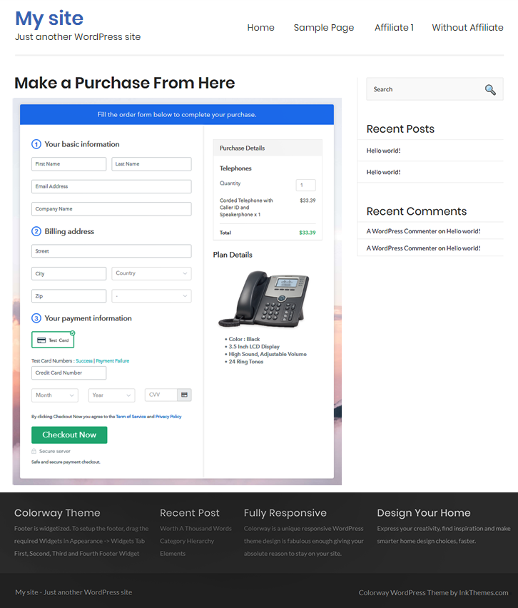 Checkout Page On WordPress Site to Sell Telephones Online