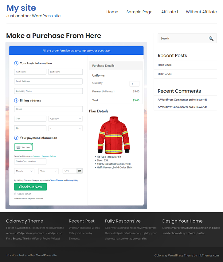 Checkout Page On WordPress Site to Sell Uniforms Online