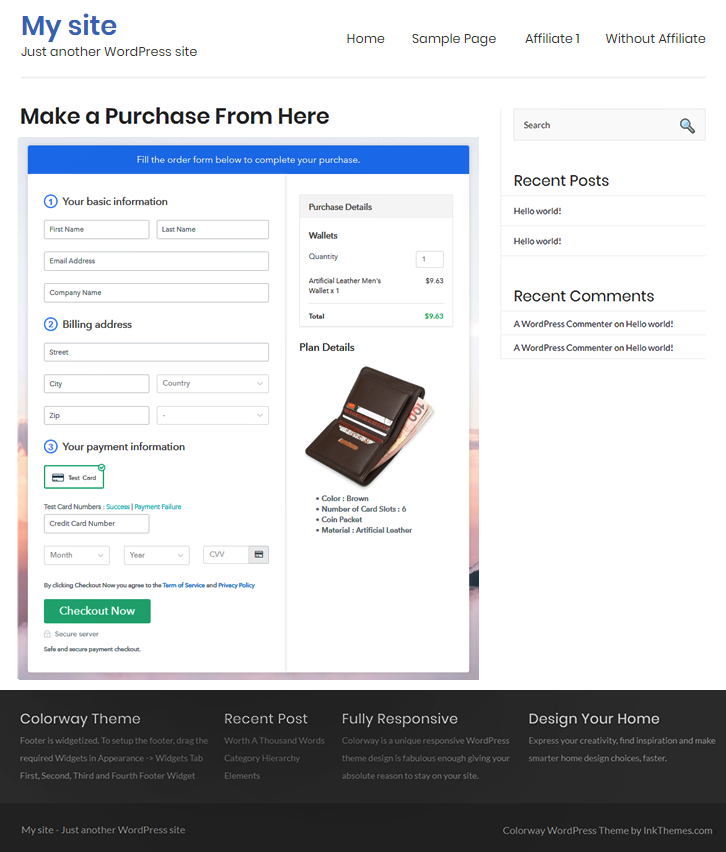 Checkout Page On WordPress Site to Sell Wallets Online