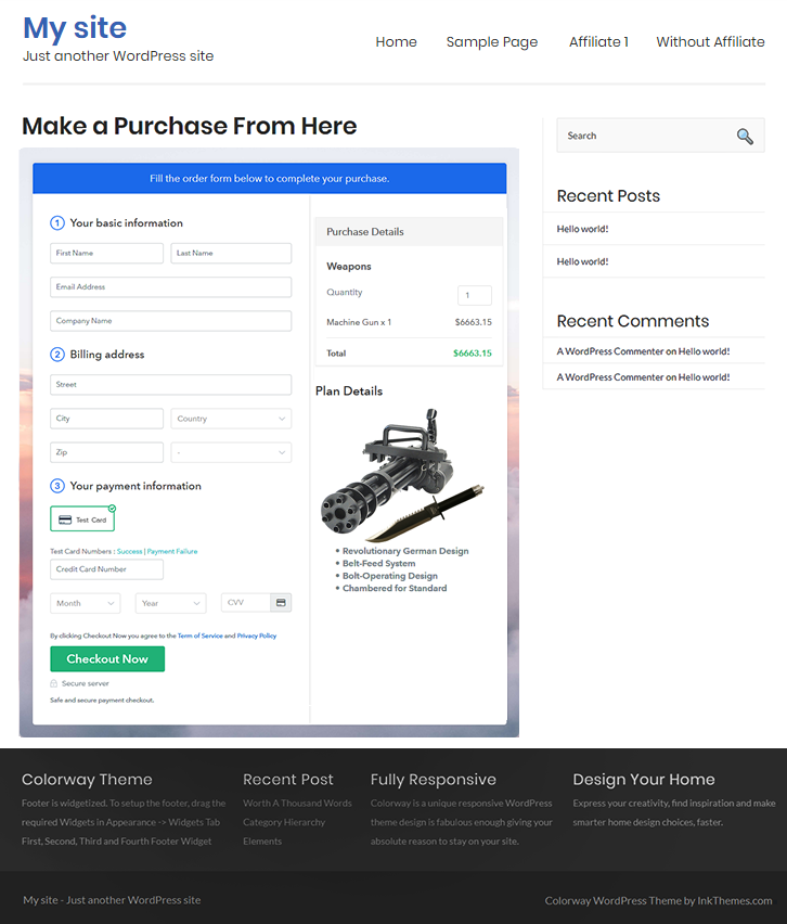 Checkout Page On WordPress Site to Sell Weapons Online