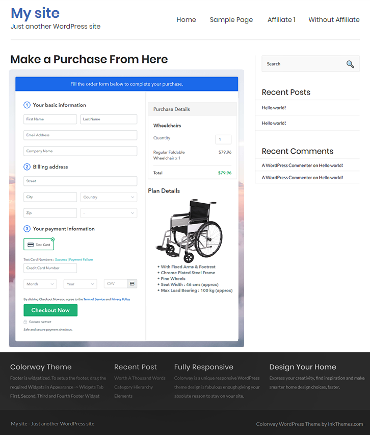 Checkout Page On WordPress Site to Sell Wheelchairs Online