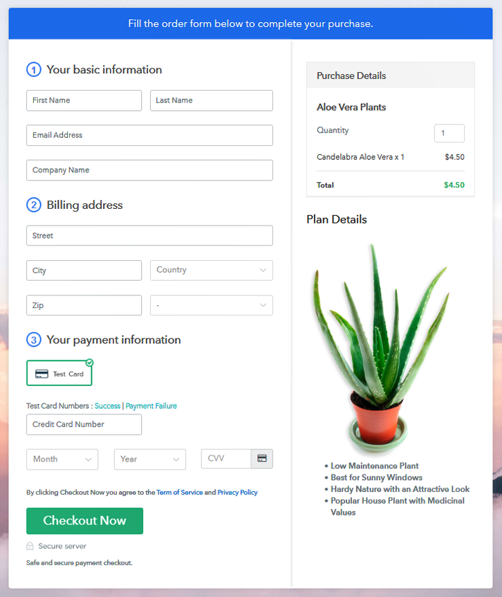 Checkout Page Preview to Sell Aloe Vera Plants Online