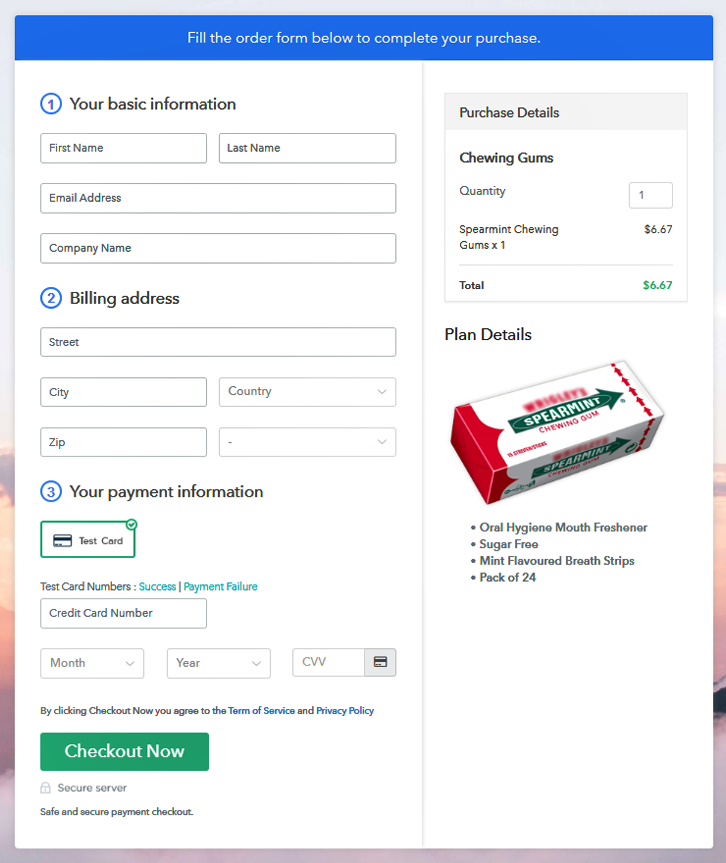 Checkout Page Preview to Sell Chewing Gums Online