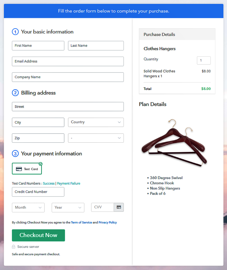 Checkout Page Preview to Sell Clothes Hangers Online
