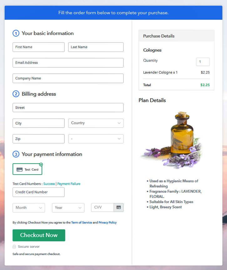 Checkout Page Preview to Sell Colognes Online