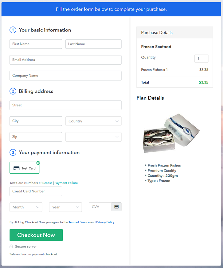 Checkout Page Preview to Sell Frozen Seafood Online