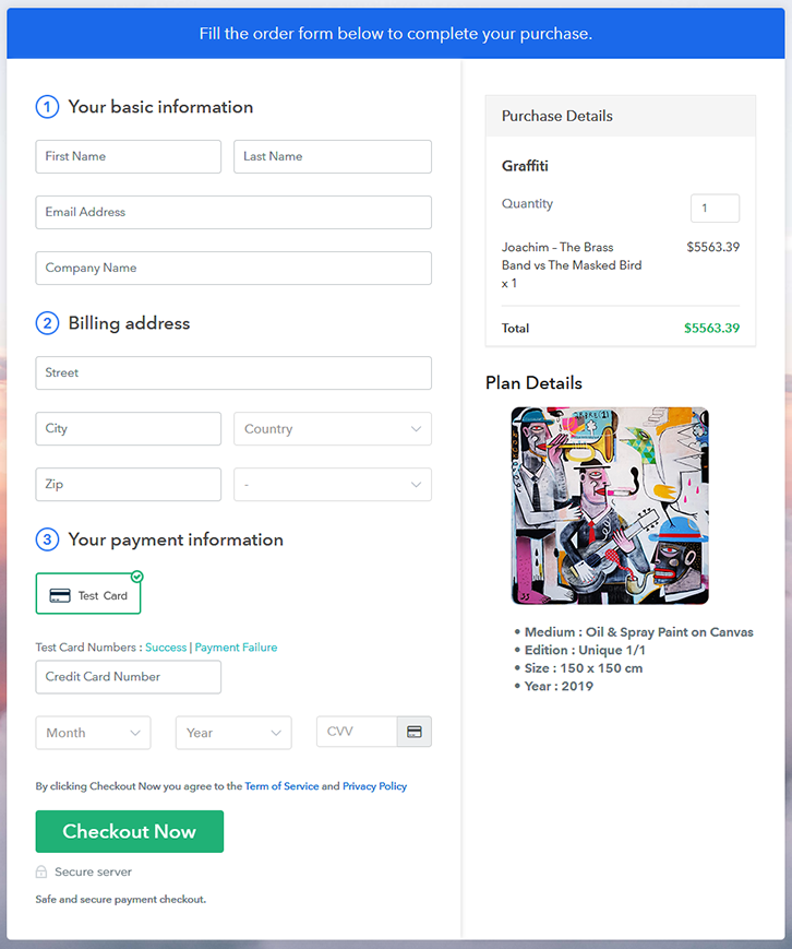 Checkout Page Preview to Sell Graffiti Online