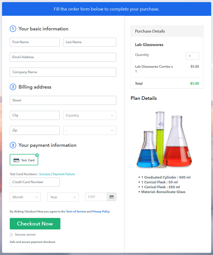 Checkout Page Preview to Sell Lab Glasswares Online
