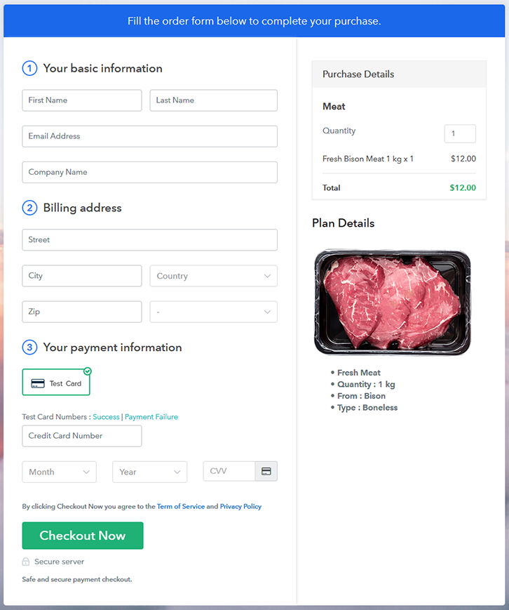 Checkout Page Preview to Sell Meat Online