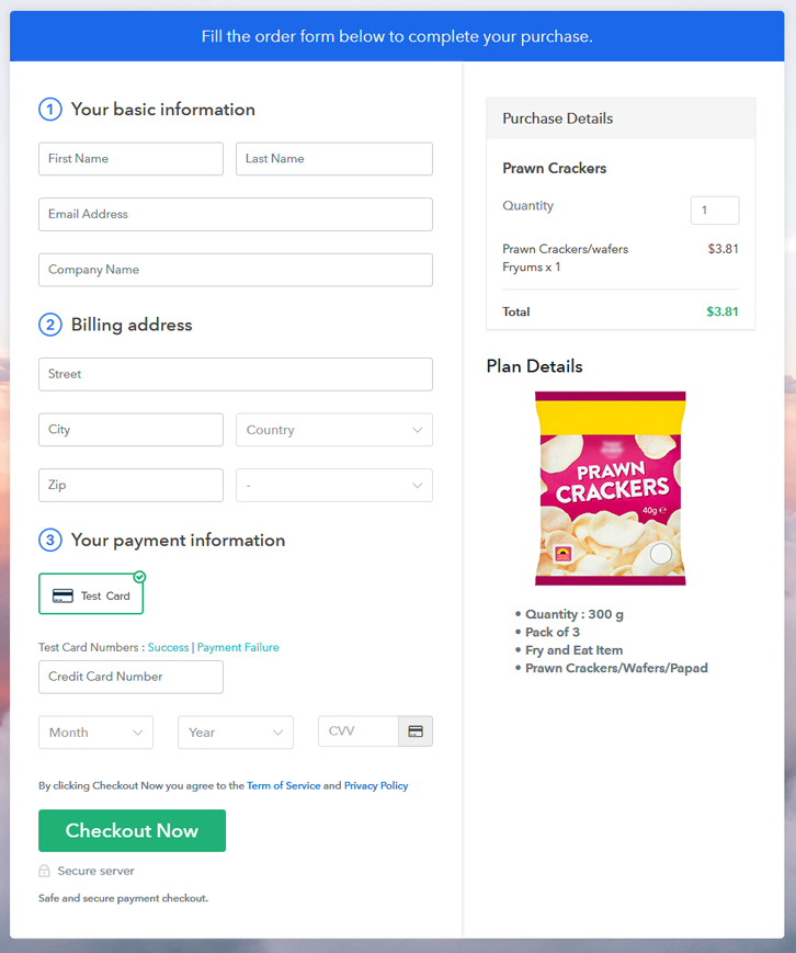 Checkout Page Preview to Sell Prawn Crackers Online