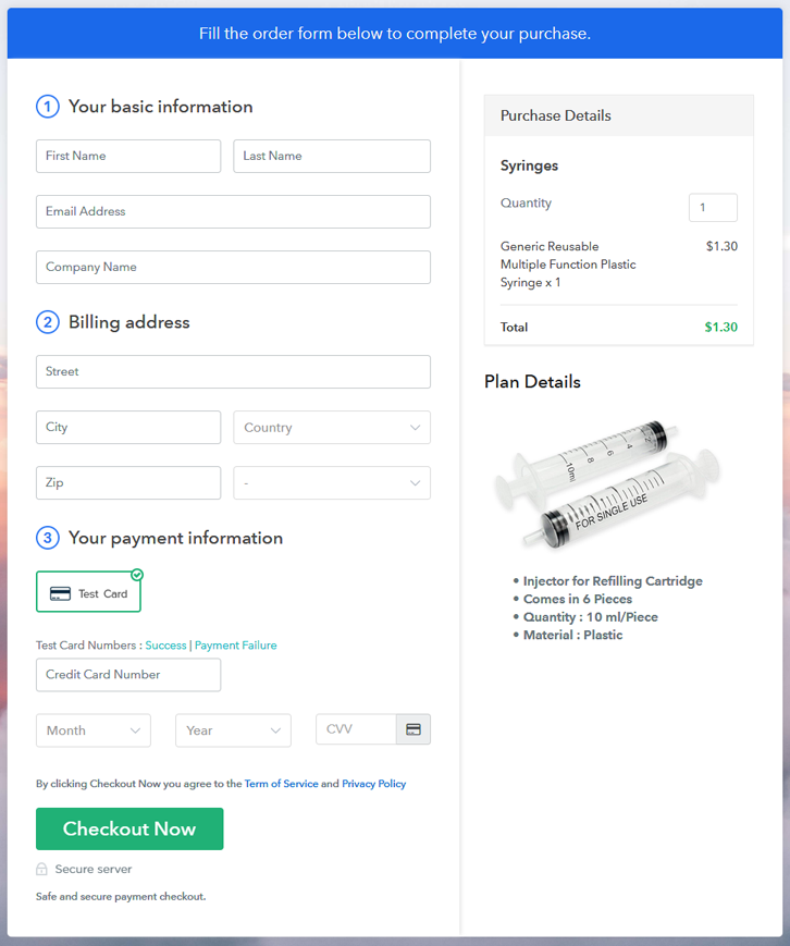 Checkout Page Preview to Sell Sulphur Online