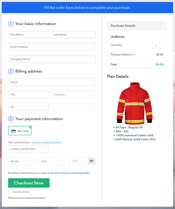 Checkout Page Preview to Sell Uniforms Online