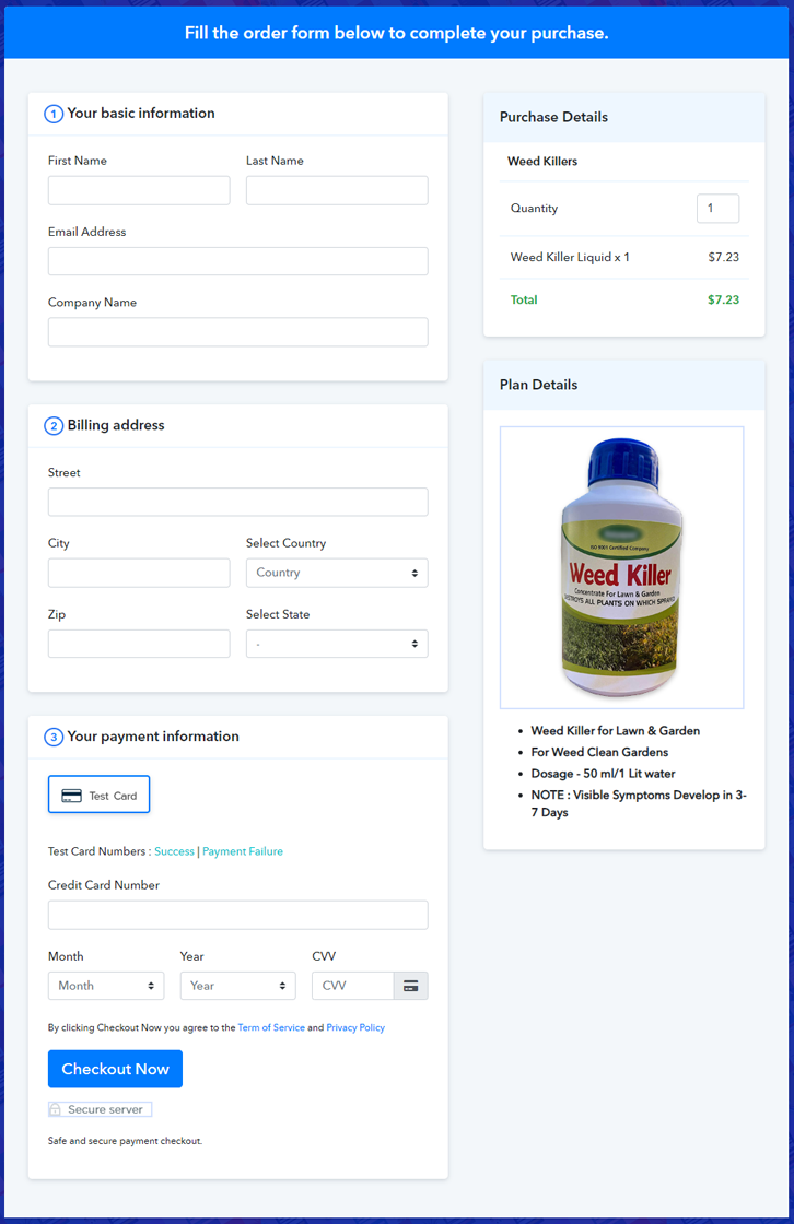 Checkout Page Preview to Sell Weed Killer Online