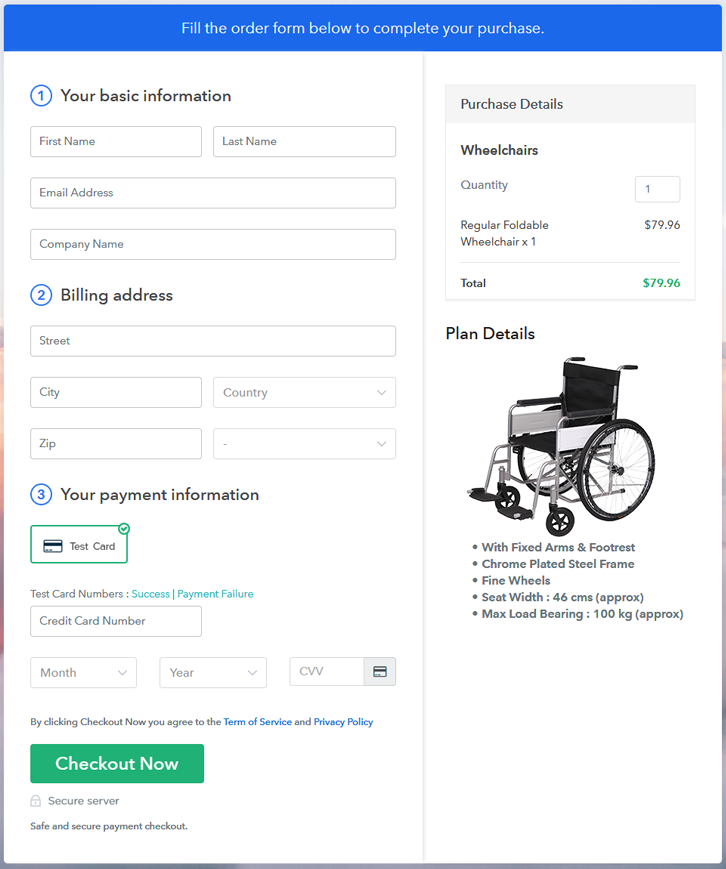 Checkout Page Preview to Sell Wheelchairs Online