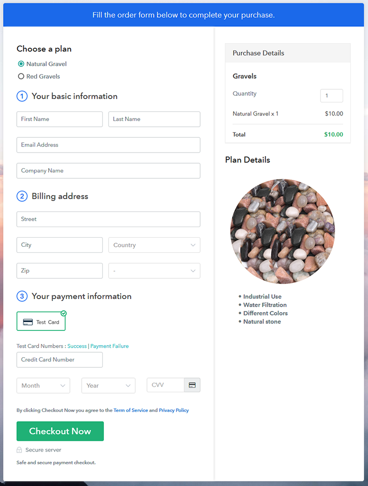 Multiplan Checkout Page to Sell Gravels Online
