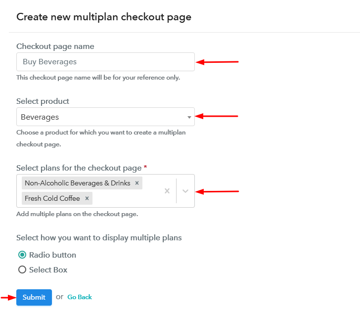 Create Multiplan Checkout Page to Sell Beverages Online