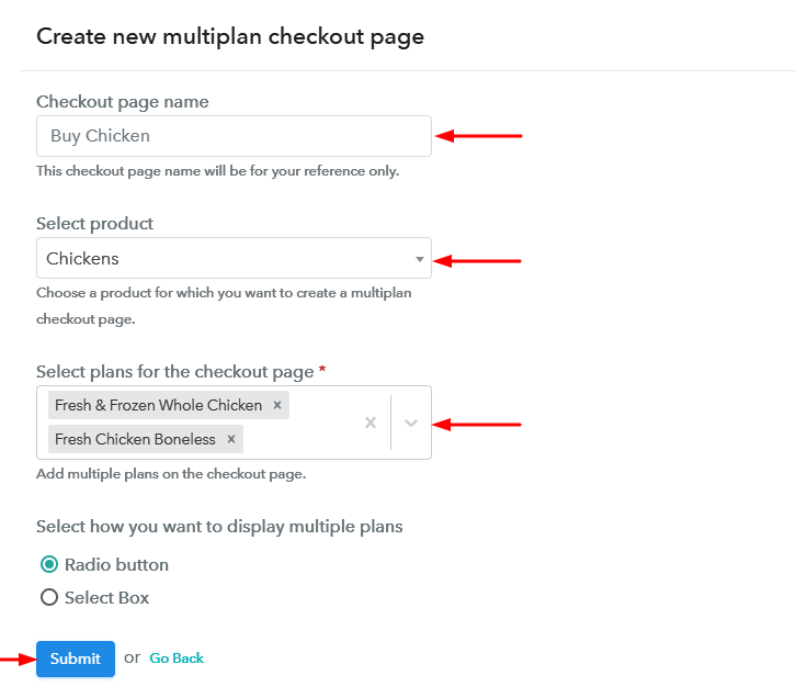 Create Multiplan Checkout Page to Sell Chicken Online