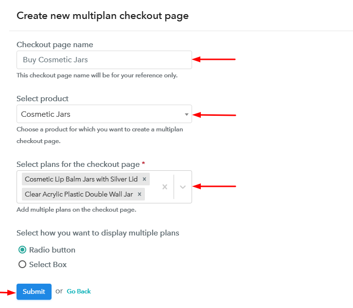 Create Multiplan Checkout Page to Sell Cosmetic Jars Online