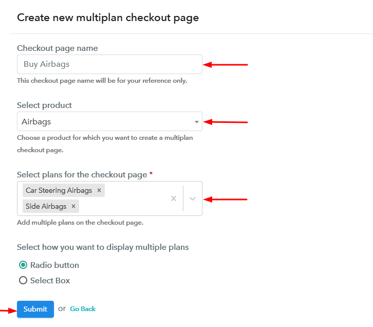 Create Multiplan Checkout to Sell Airbags Online