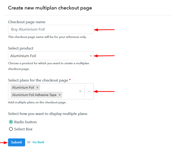 Create Multiplan Checkout Page to Sell Aluminium Foil Online