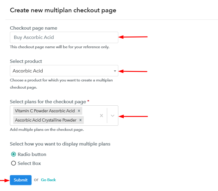 Create Multiplan Checkout to Sell Ascorbic Acid Online