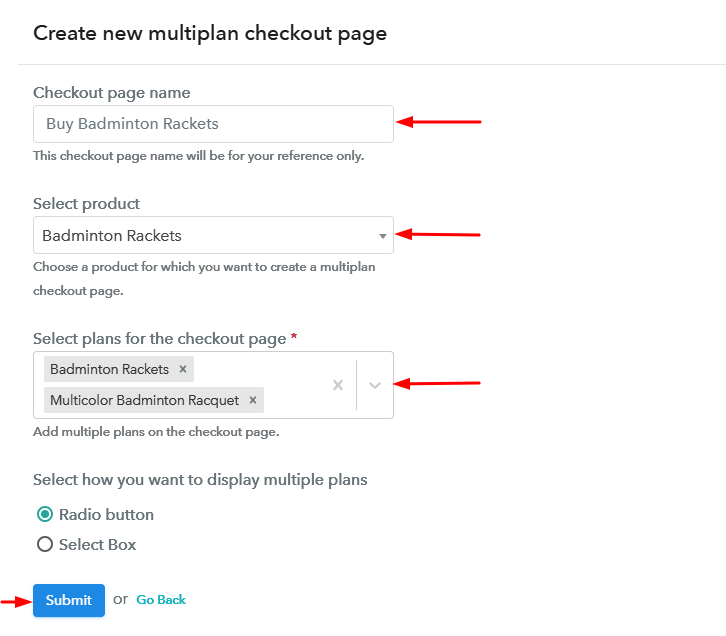 Create Multiplan Checkout to Sell Badminton Rackets Online