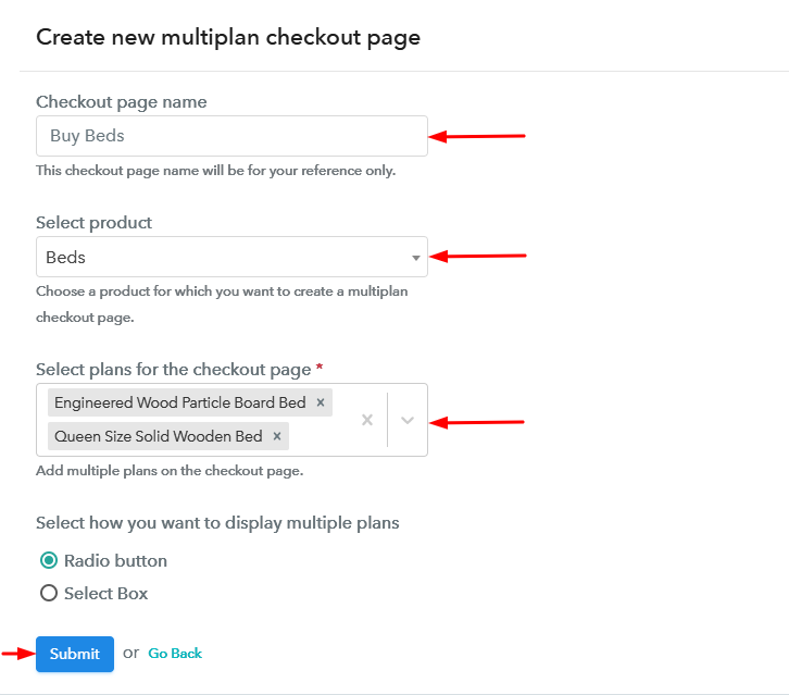 Create Multiplan Checkout Page to Sell Beds Online