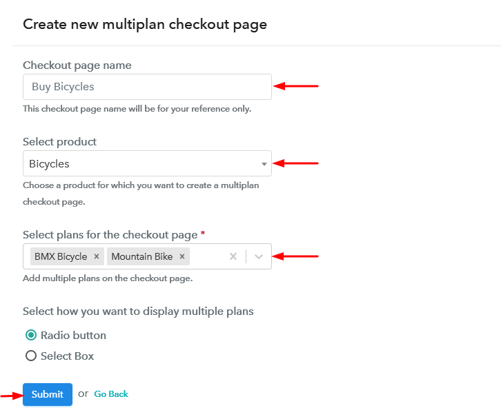 Create Multiplan Checkout to Sell Bicycles Online