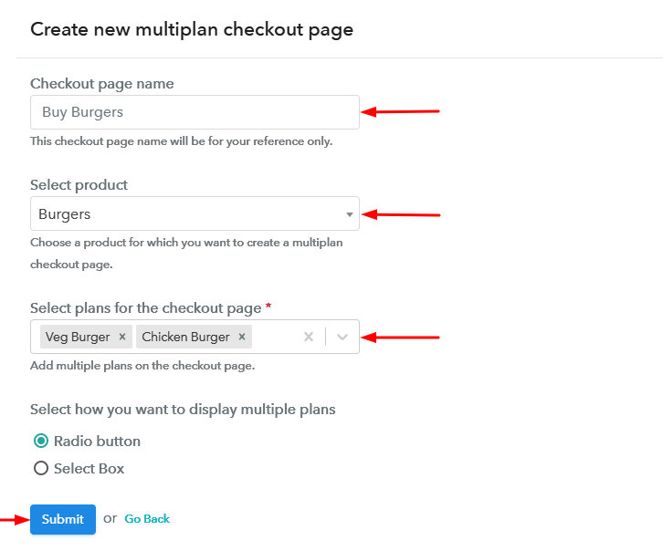 Create Multiplan Checkout to Sell Burgers Online