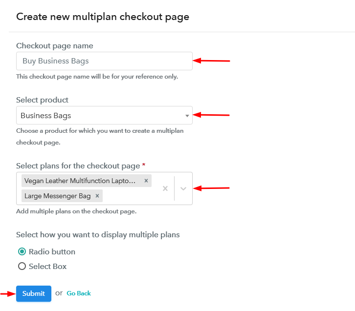Create Multiplan Checkout to Sell Business Bags Online